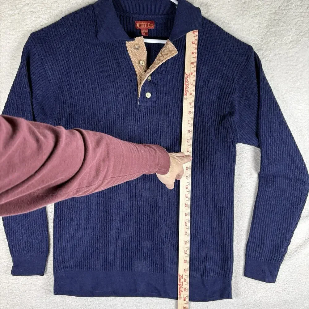 Vintage Haband Lions Den Sweater Mens XL Blue Ribbed Wool Blend Corduory Henley